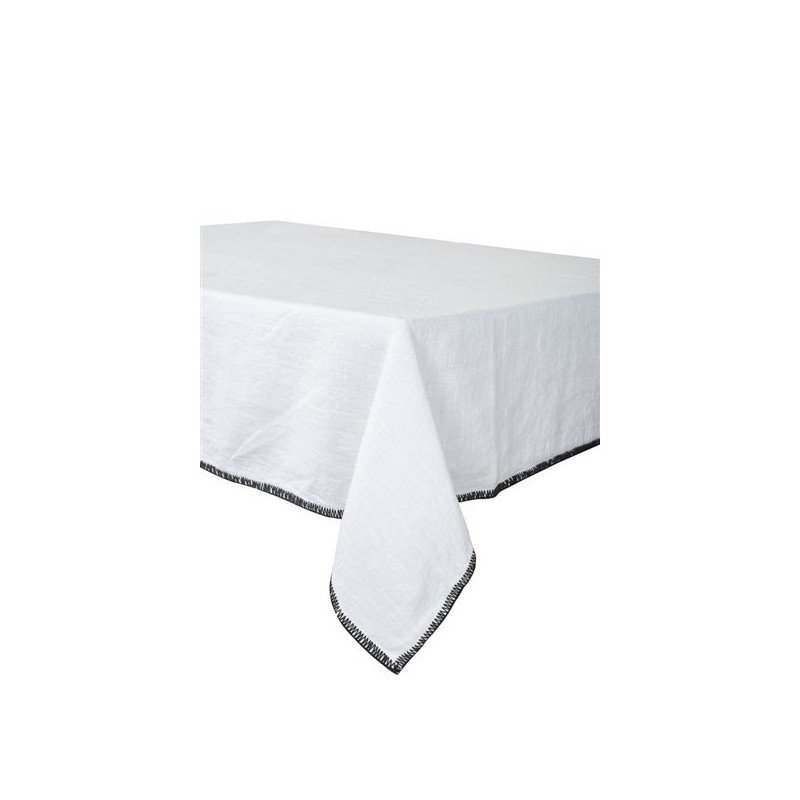 Nappe & serviettes en lin à bordures - Blanc