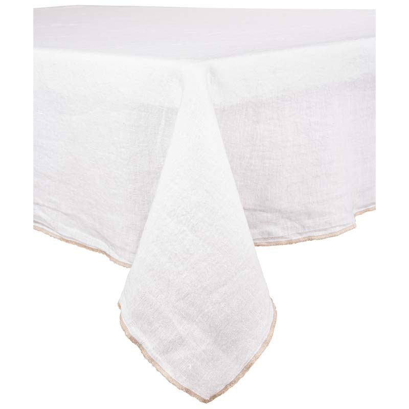Nappe & serviettes en lin à bordures naturelles - Blanc