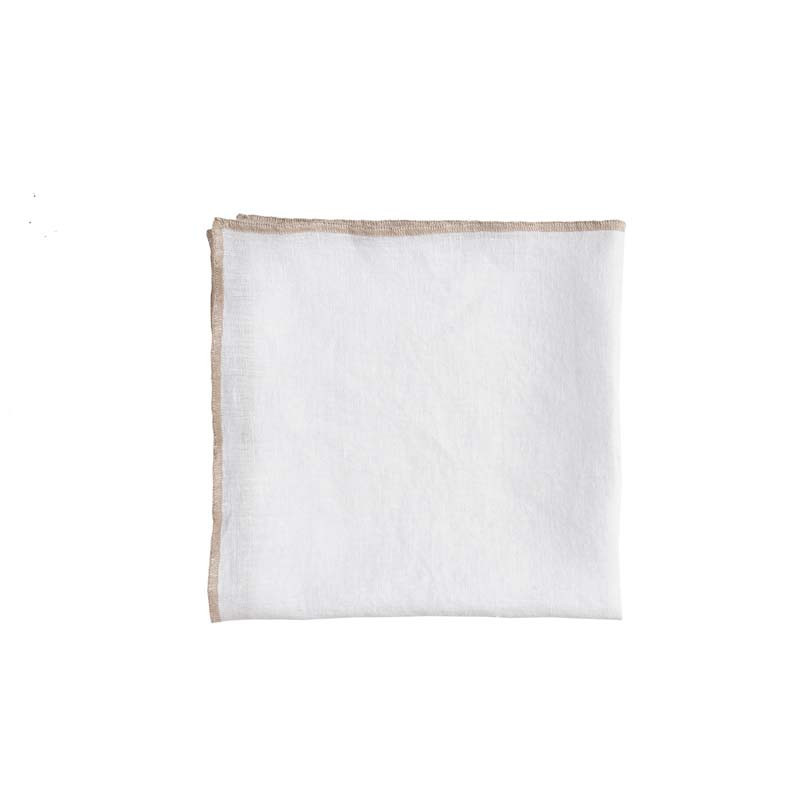 Nappe & serviettes en lin à bordures naturelles - Blanc