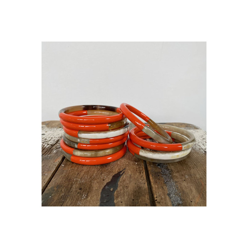 Bracelet large en corne laquée - Orange