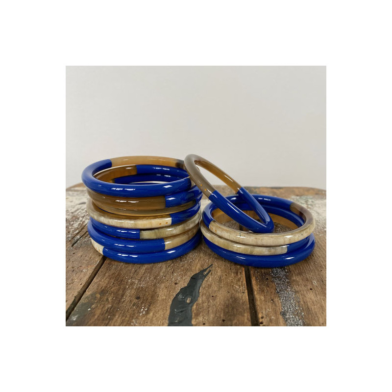 Bracelet large en corne laquée - Bleu